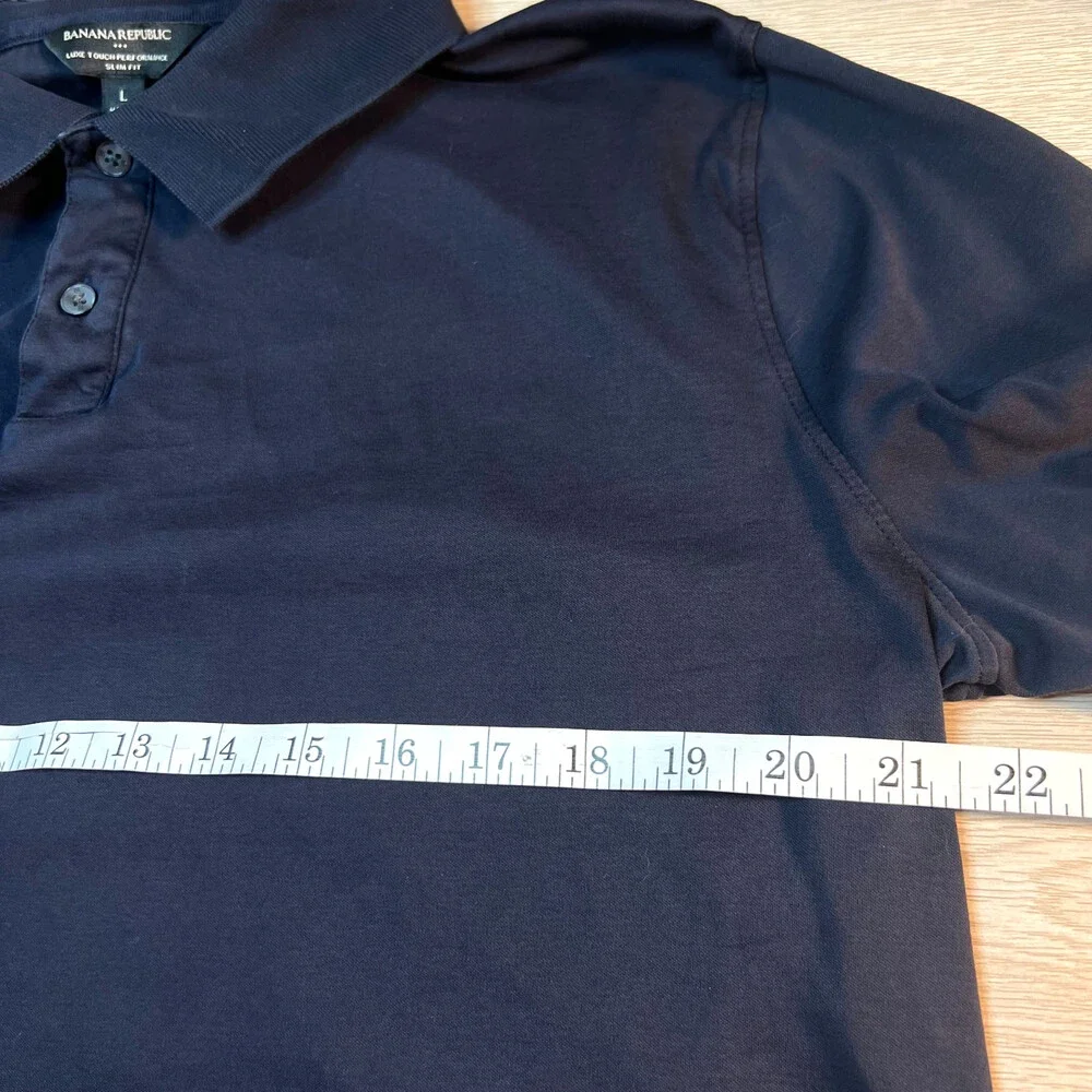 Banana Republic - Polo Shirt Men's L Navy Blue Short Sleeve 2 Button Collar
